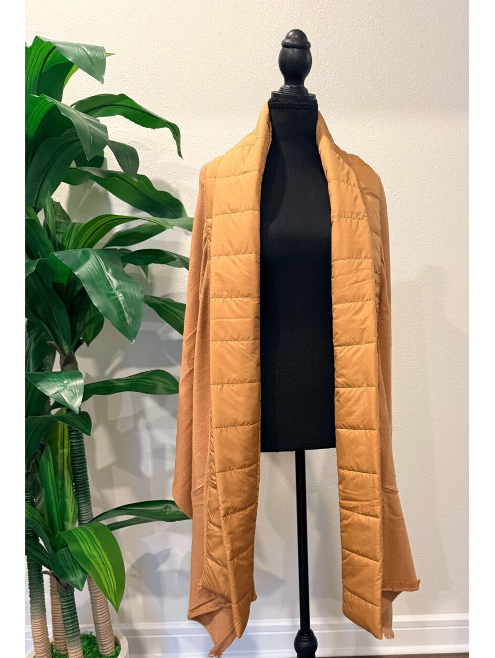 Wynne Layers One Size Camel Quilted Puffer Wrap Cardigan Mixed Media 845568